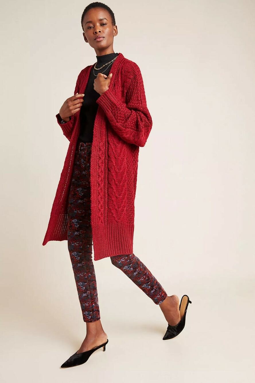 New Anthropologie Pepaloves Roberta Cable-Knit Cardigan Sweater Wine $150 Small